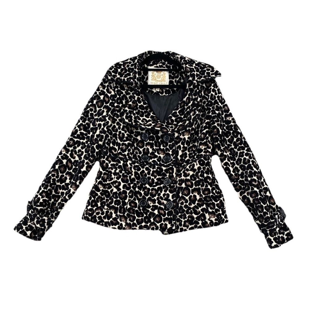 VTG Wet Seal Leopard Print Jacket Small Y2K Retro Double Breasted Peacoat Animal